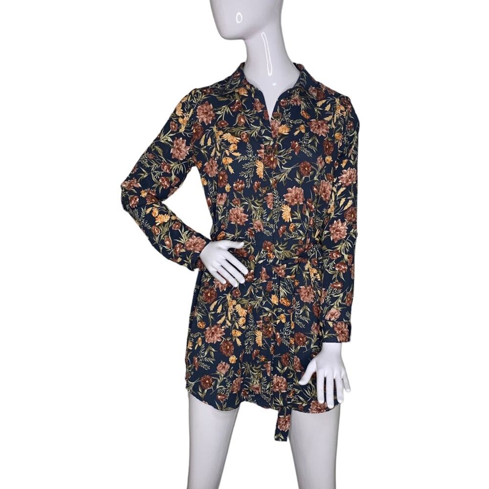 Forever 21 Collared Asymmetry Dress Floral Print Long Sleeve Button Down Size S